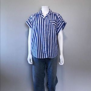 Vintage Blue White Striped Button Down